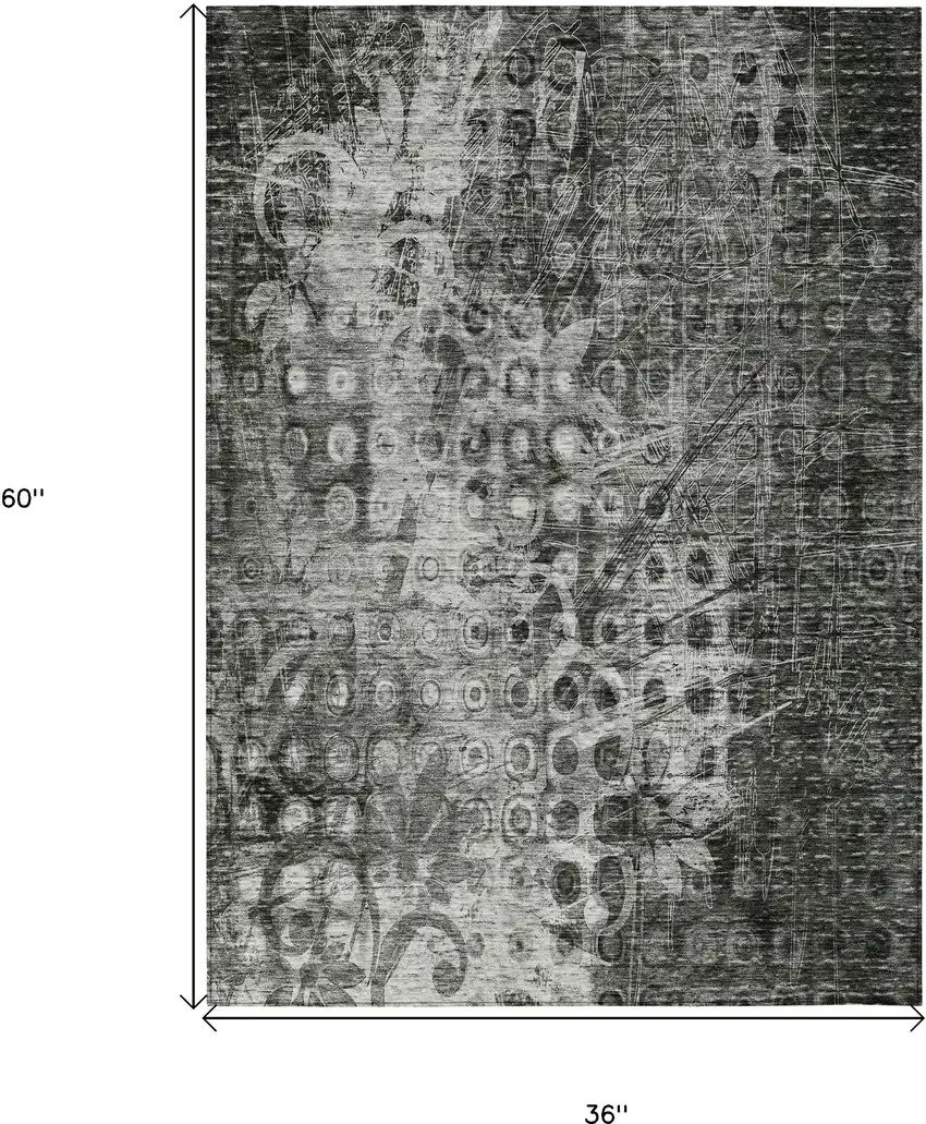 Charcoal Ikat Washable Non Skid Indoor Outdoor Area Rug Photo 3