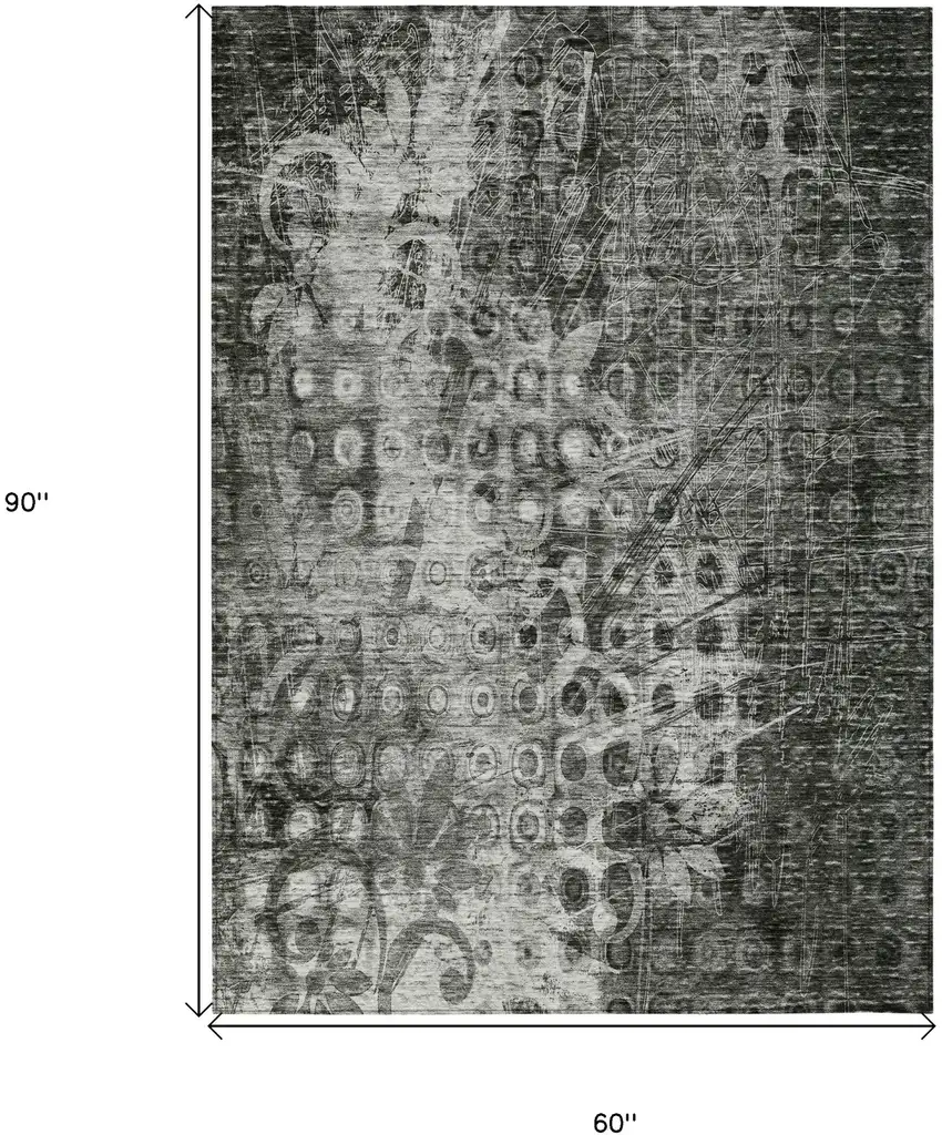 Charcoal Ikat Washable Non Skid Indoor Outdoor Area Rug Photo 3