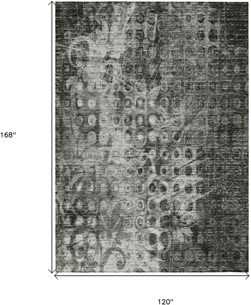 Charcoal Ikat Washable Non Skid Indoor Outdoor Area Rug Photo 3