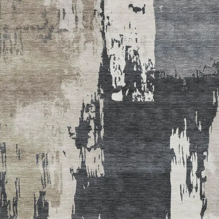 Charcoal Ivory And Beige Abstract Washable Indoor Outdoor Area Rug Photo 7