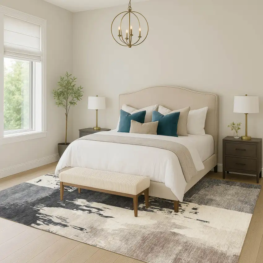 Charcoal Ivory And Beige Abstract Washable Indoor Outdoor Area Rug Photo 8