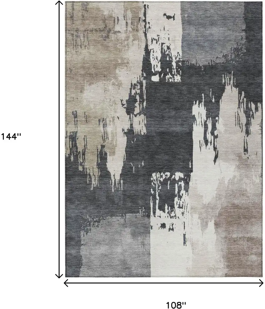 Charcoal Ivory And Beige Abstract Washable Indoor Outdoor Area Rug Photo 3