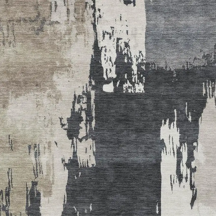 Charcoal Ivory And Beige Abstract Washable Indoor Outdoor Area Rug Photo 7