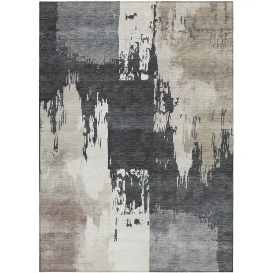 Charcoal Ivory And Beige Abstract Washable Indoor Outdoor Area Rug Photo 4