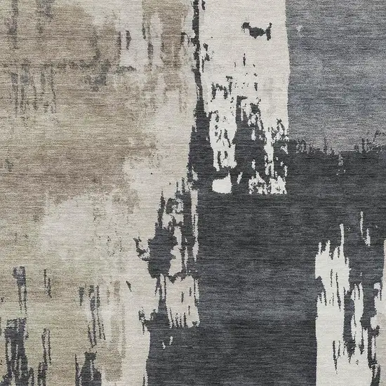 Charcoal Ivory And Beige Abstract Washable Indoor Outdoor Area Rug Photo 7