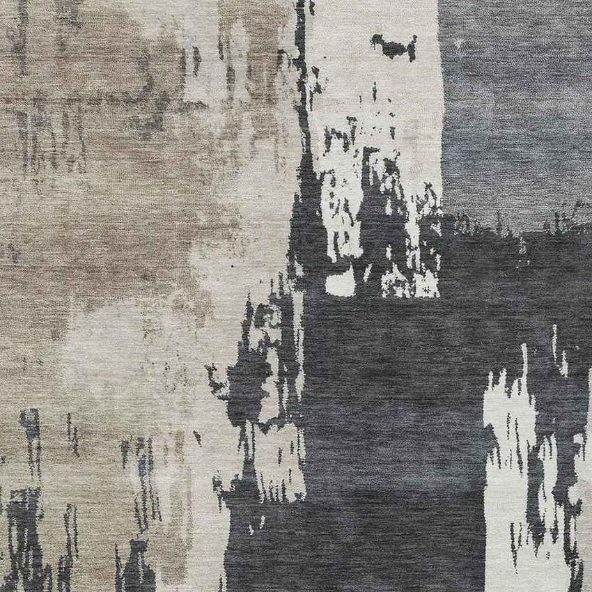 Charcoal Ivory And Beige Abstract Washable Indoor Outdoor Area Rug Photo 7