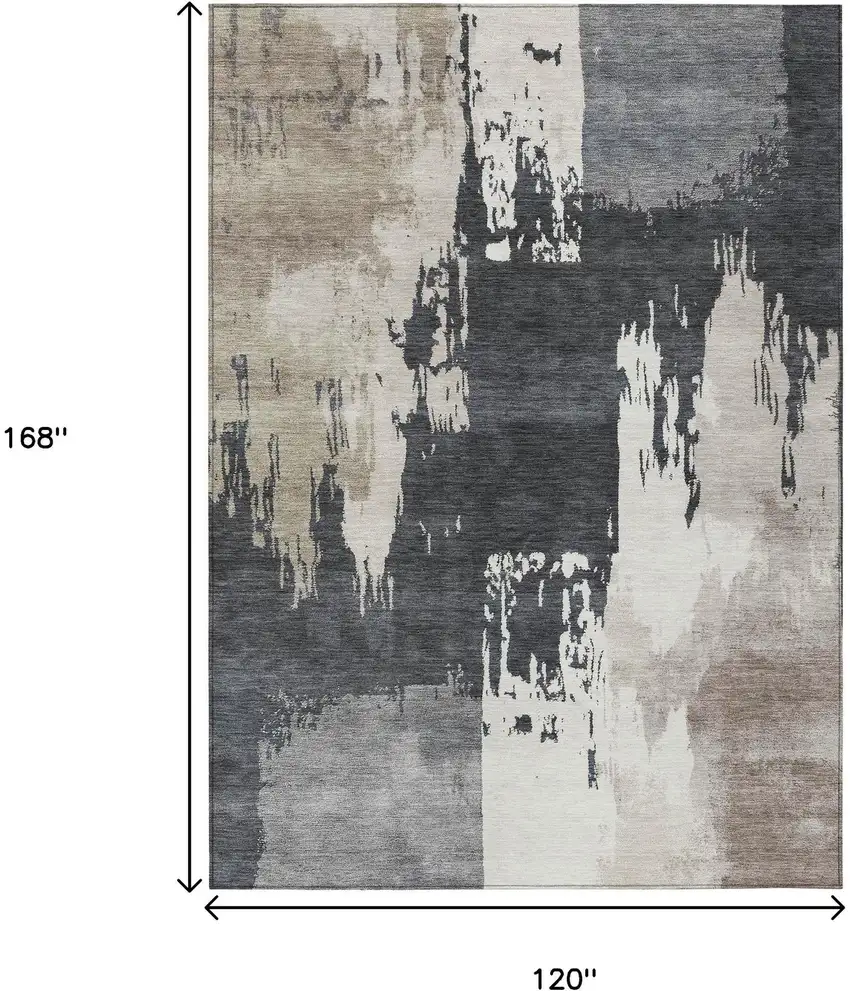 Charcoal Ivory And Beige Abstract Washable Indoor Outdoor Area Rug Photo 3