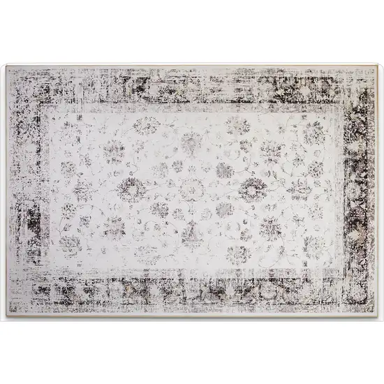 Charcoal Ivory And Beige Floral Distressed Area Rug Photo 2