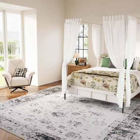 Charcoal Ivory And Beige Floral Distressed Area Rug Photo 5