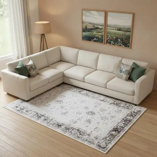 Charcoal Ivory And Beige Floral Distressed Area Rug Photo 1