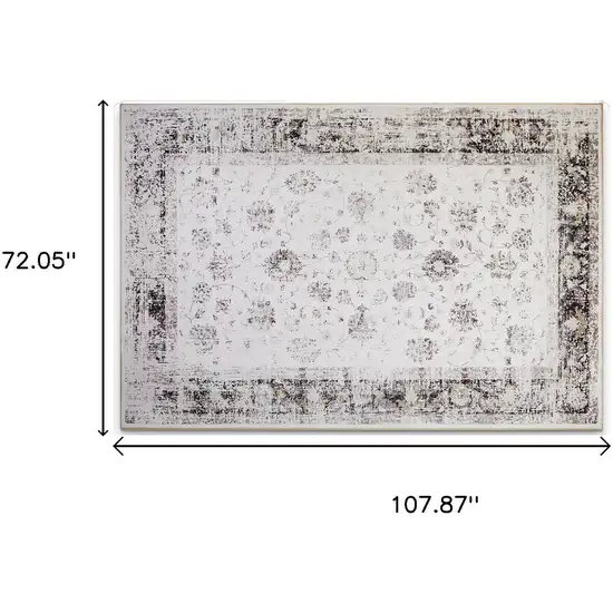 Charcoal Ivory And Beige Floral Distressed Area Rug Photo 3