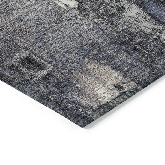 Charcoal Ivory And Blue Abstract Washable Indoor Outdoor Area Rug Photo 4