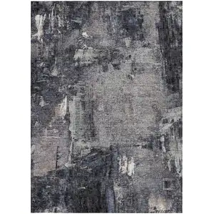 Photo of Charcoal Ivory And Blue Abstract Washable Indoor Outdoor Area Rug