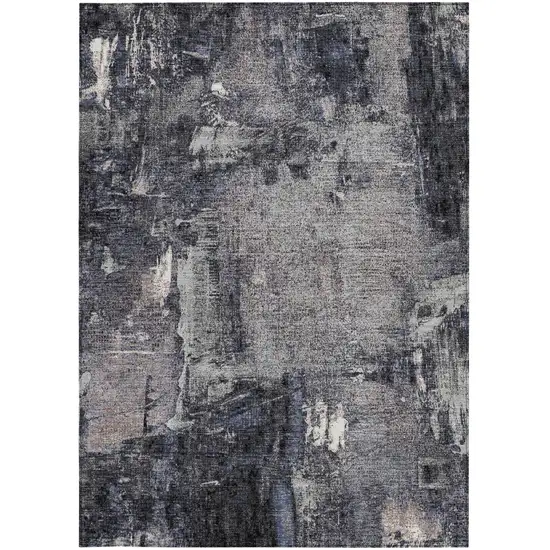 Charcoal Ivory And Blue Abstract Washable Indoor Outdoor Area Rug Photo 5