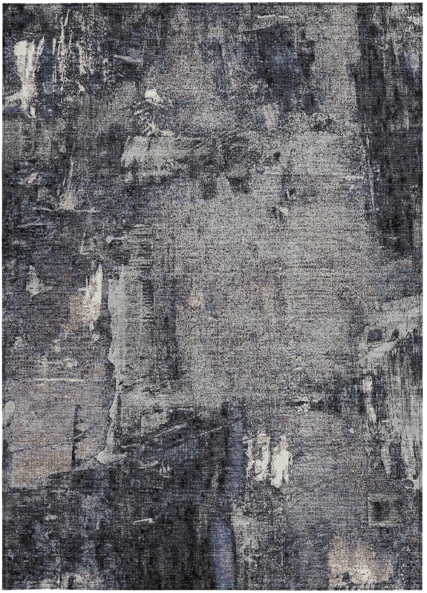 Charcoal Ivory And Blue Abstract Washable Indoor Outdoor Area Rug Photo 5