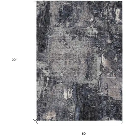 Charcoal Ivory And Blue Abstract Washable Indoor Outdoor Area Rug Photo 3