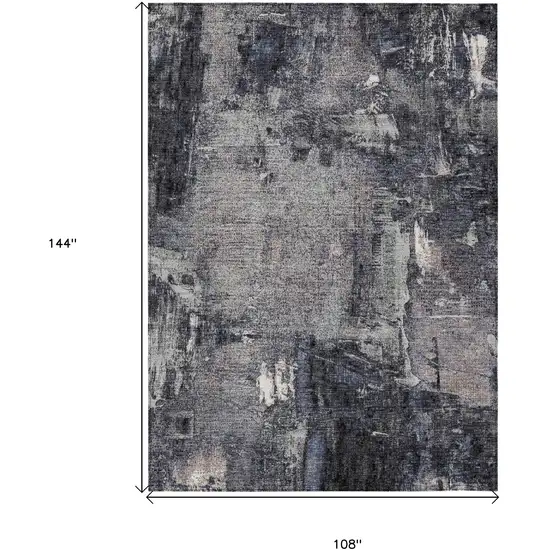 Charcoal Ivory And Blue Abstract Washable Indoor Outdoor Area Rug Photo 3