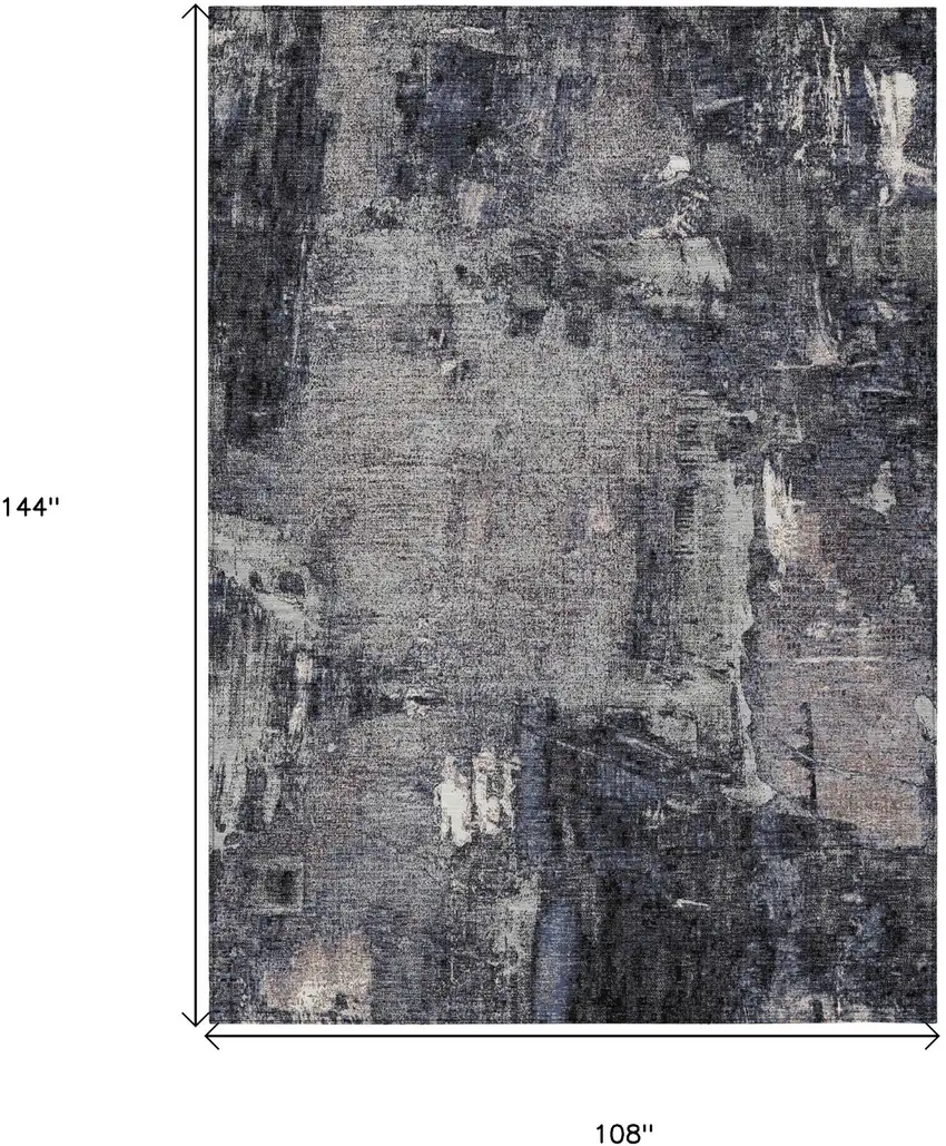 Charcoal Ivory And Blue Abstract Washable Indoor Outdoor Area Rug Photo 3