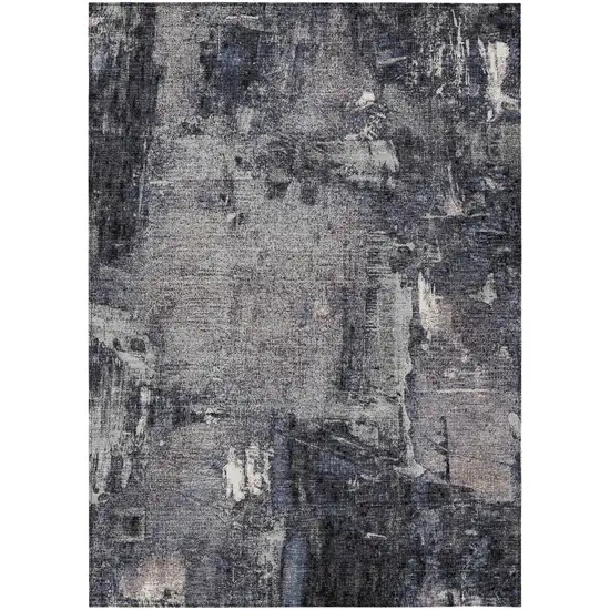 Charcoal Ivory And Blue Abstract Washable Indoor Outdoor Area Rug Photo 2