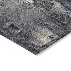 Photo of Charcoal Ivory And Blue Abstract Washable Indoor Outdoor Area Rug