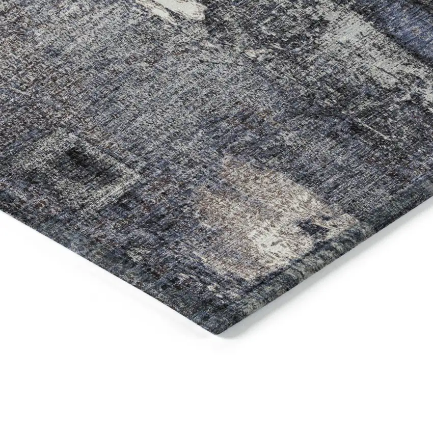 Charcoal Ivory And Blue Abstract Washable Indoor Outdoor Area Rug Photo 4