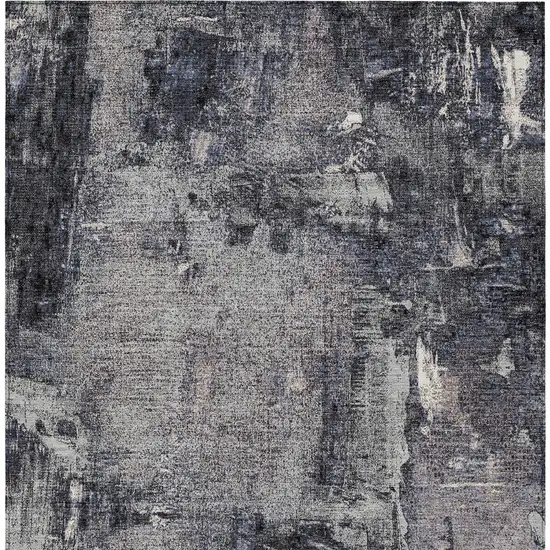 Charcoal Ivory And Blue Abstract Washable Indoor Outdoor Area Rug Photo 6