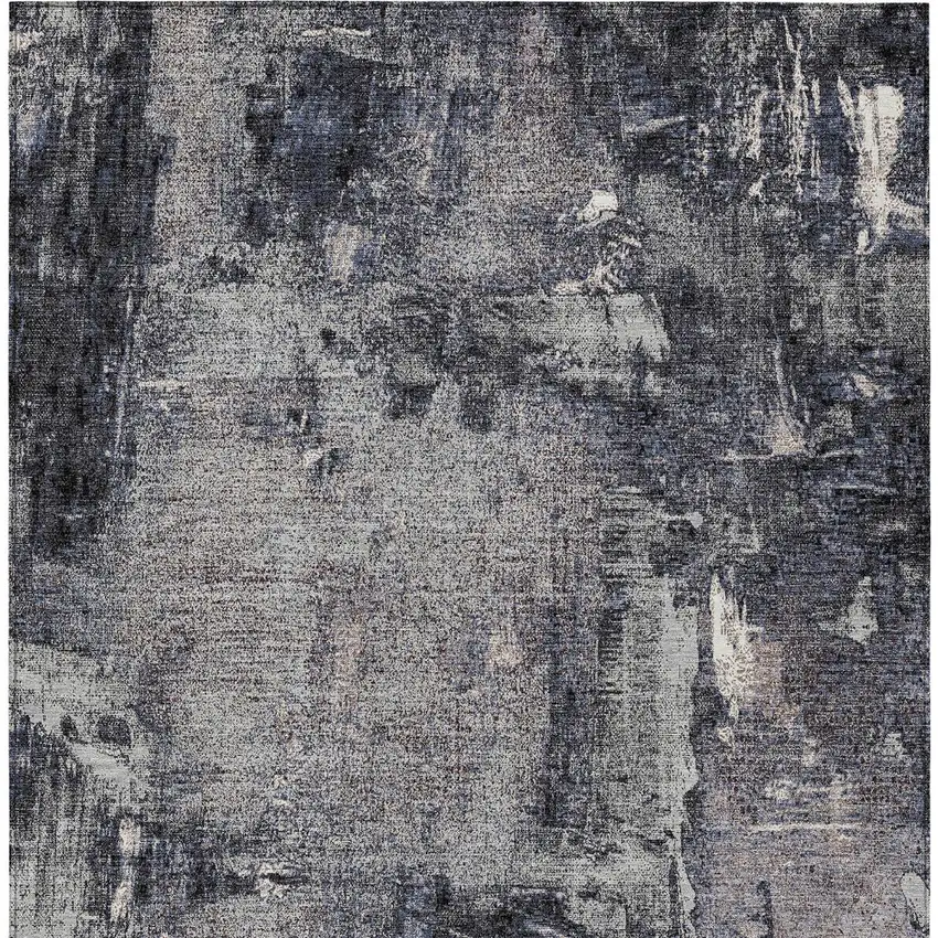 Charcoal Ivory And Blue Abstract Washable Indoor Outdoor Area Rug Photo 6