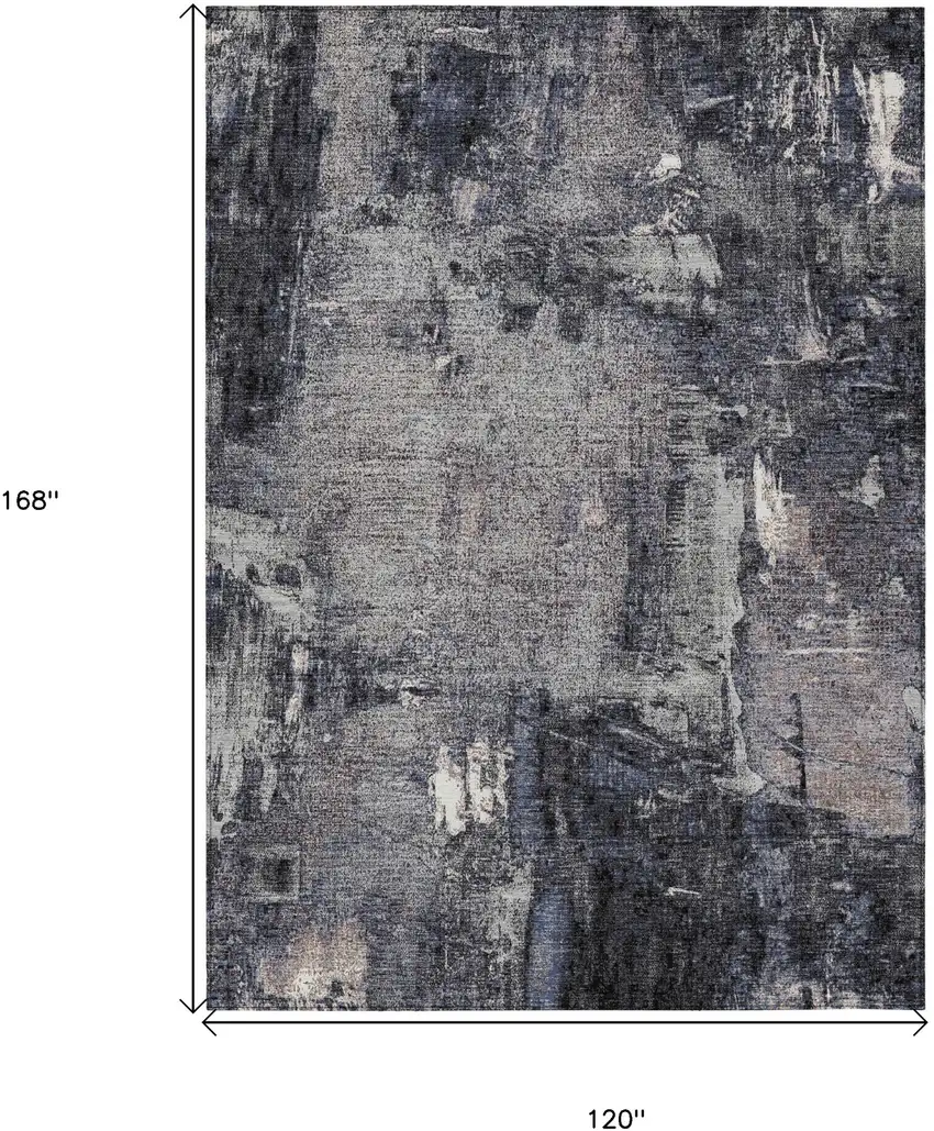 Charcoal Ivory And Blue Abstract Washable Indoor Outdoor Area Rug Photo 3