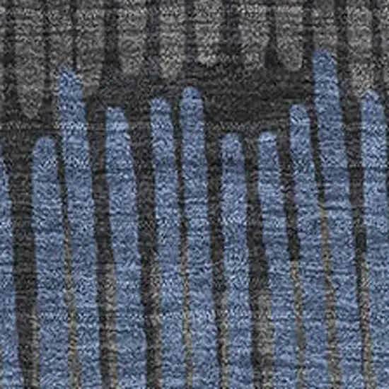 Charcoal Ivory And Blue Striped Washable Area Rug With UV Protection Photo 3