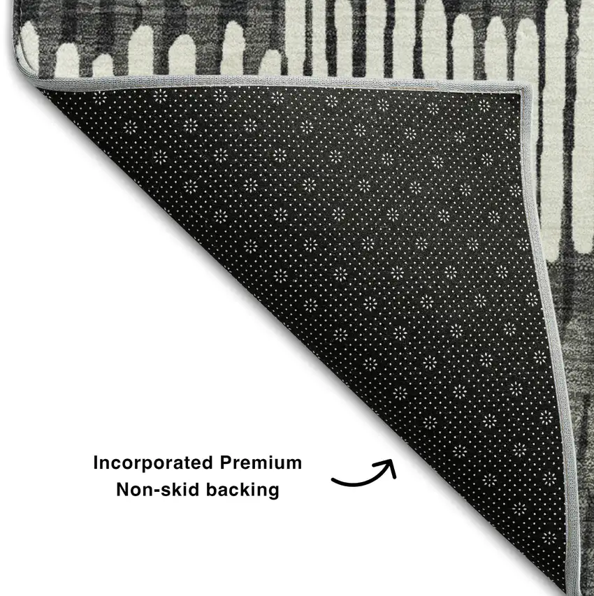 Charcoal Ivory And Blue Striped Washable Area Rug With UV Protection Photo 7