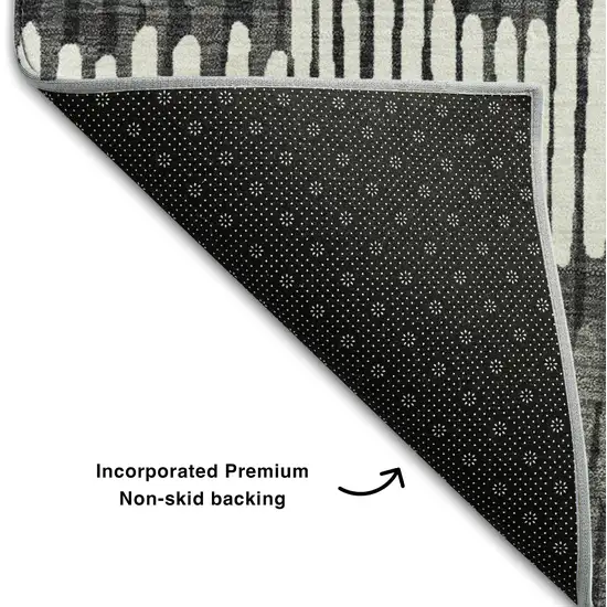 Charcoal Ivory And Blue Striped Washable Area Rug With UV Protection Photo 7