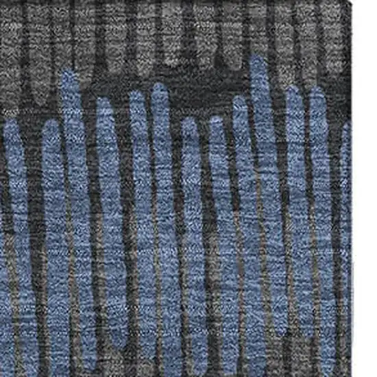 Charcoal Ivory And Blue Striped Washable Area Rug With UV Protection Photo 4