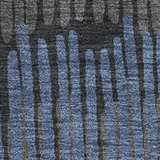 Charcoal Ivory And Blue Striped Washable Area Rug With UV Protection Photo 3