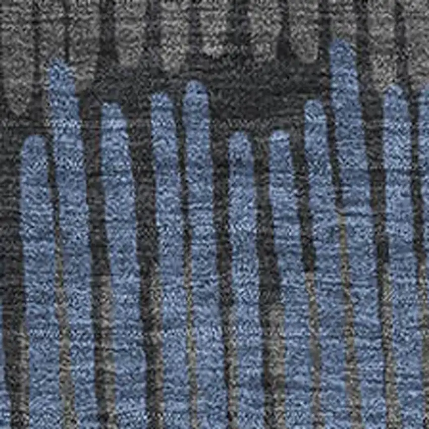 Charcoal Ivory And Blue Striped Washable Area Rug With UV Protection Photo 3