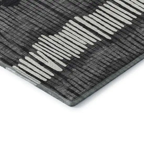 Charcoal Ivory And Blue Striped Washable Area Rug With UV Protection Photo 8