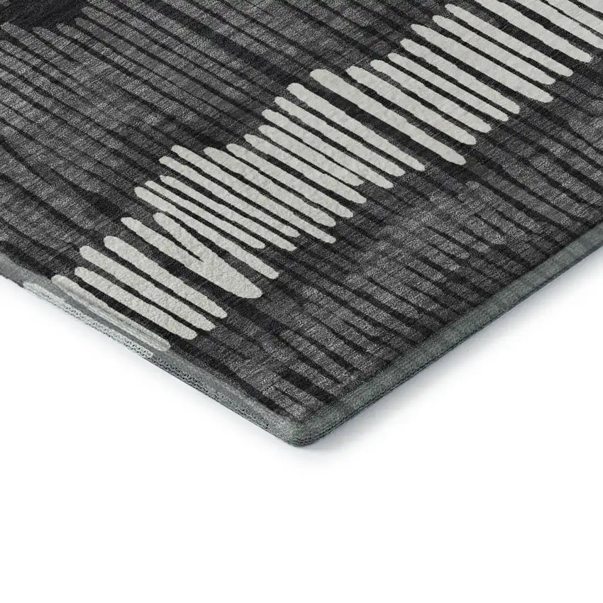 Charcoal Ivory And Blue Striped Washable Area Rug With UV Protection Photo 8