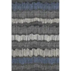 Photo of Charcoal Ivory And Blue Striped Washable Area Rug With UV Protection