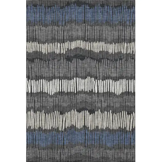 Charcoal Ivory And Blue Striped Washable Area Rug With UV Protection Photo 4