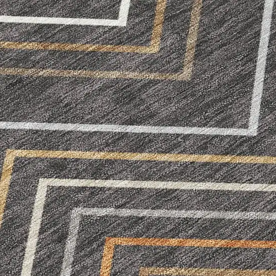 Charcoal Ivory And Brown Striped Washable Indoor Outdoor Area Rug Photo 2