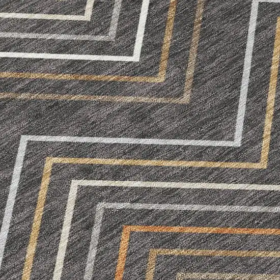 Charcoal Ivory And Brown Striped Washable Indoor Outdoor Area Rug Photo 3