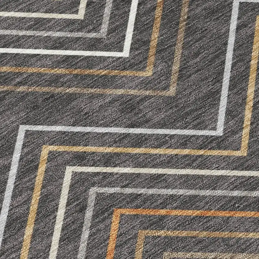 Charcoal Ivory And Brown Striped Washable Indoor Outdoor Area Rug Photo 3