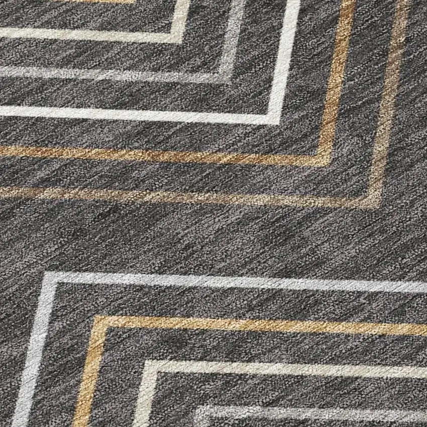 Charcoal Ivory And Brown Striped Washable Indoor Outdoor Area Rug Photo 2