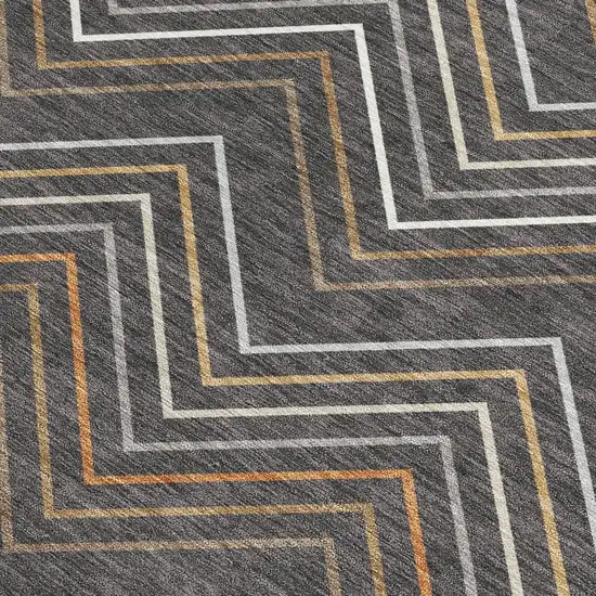 Charcoal Ivory And Brown Striped Washable Indoor Outdoor Area Rug Photo 3