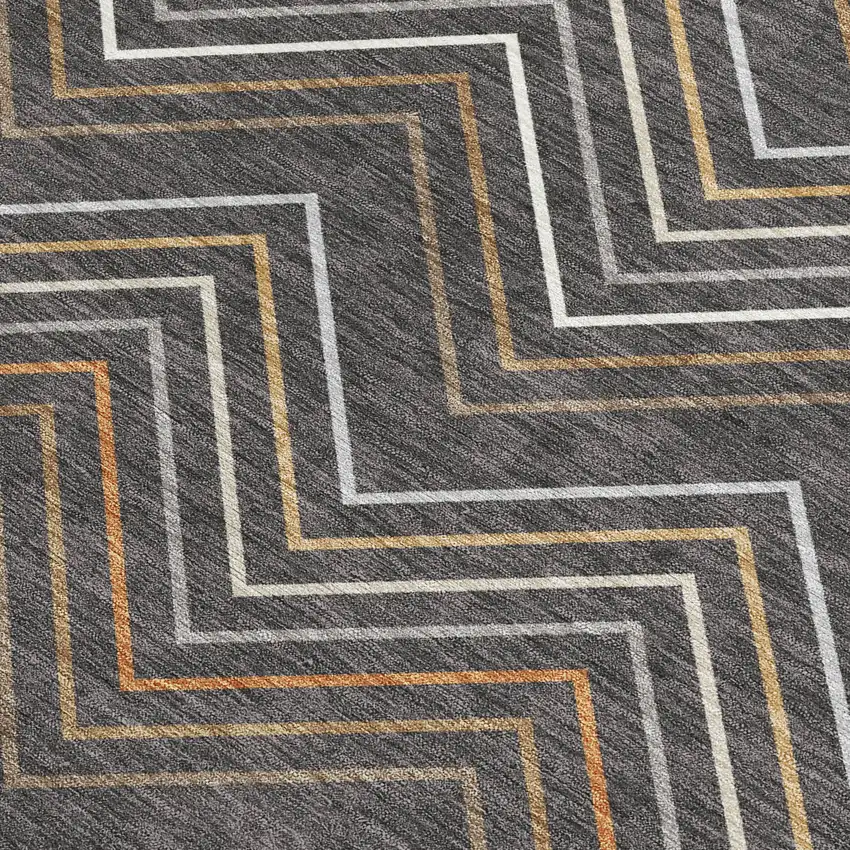 Charcoal Ivory And Brown Striped Washable Indoor Outdoor Area Rug Photo 3