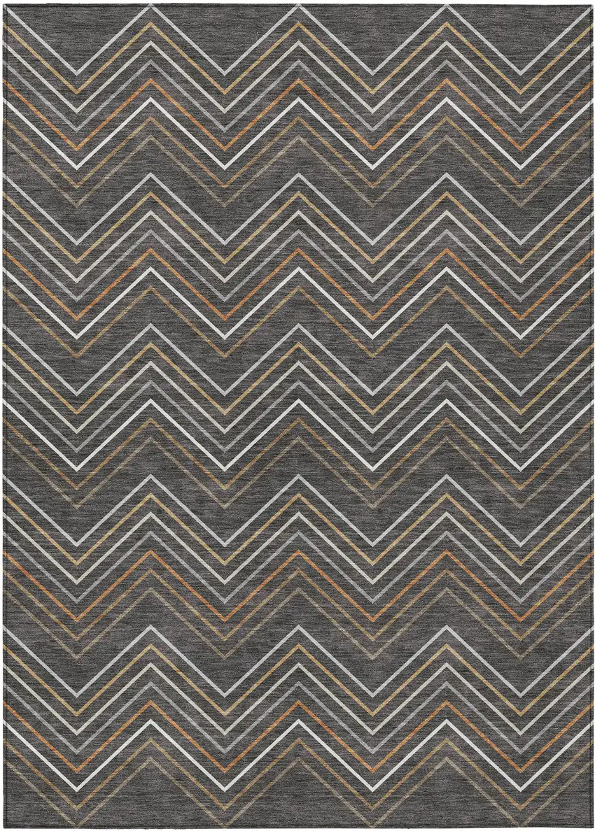 Charcoal Ivory And Brown Striped Washable Indoor Outdoor Area Rug Photo 9
