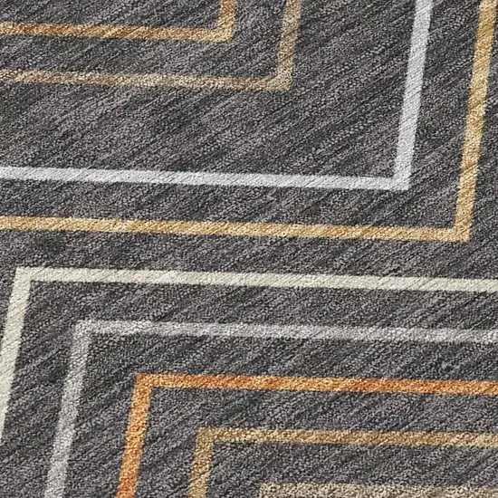 Charcoal Ivory And Brown Striped Washable Indoor Outdoor Area Rug Photo 2