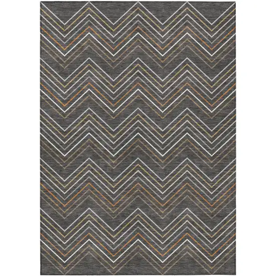 Charcoal Ivory And Brown Striped Washable Indoor Outdoor Area Rug Photo 9