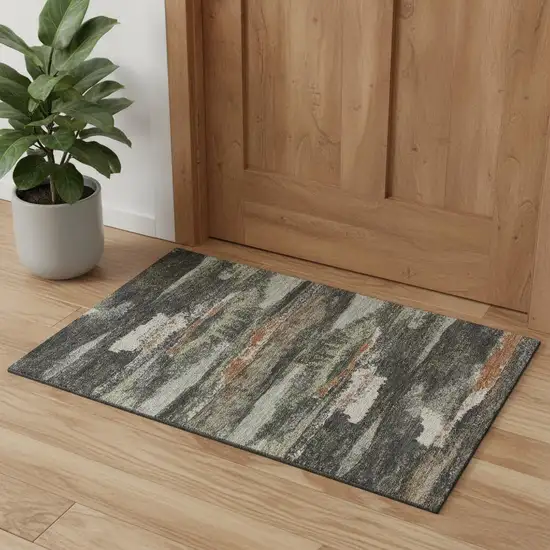 Charcoal Ivory And Copper Abstract Washable Area Rug With UV Protection Photo 1