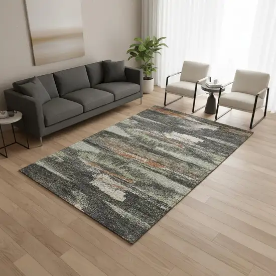 Charcoal Ivory And Copper Abstract Washable Area Rug With UV Protection Photo 2