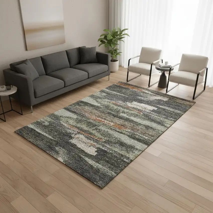 Charcoal Ivory And Copper Abstract Washable Area Rug With UV Protection Photo 2